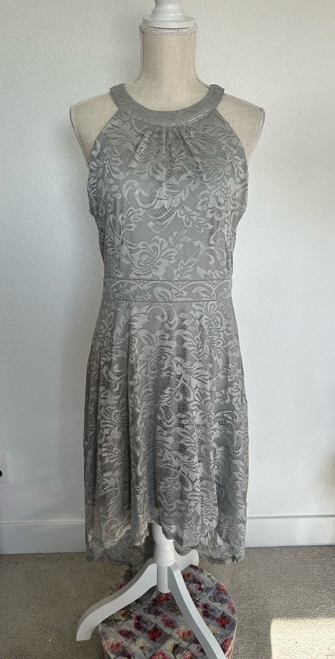 Bery Love Dove Gray High-Lo lace Dress -XL